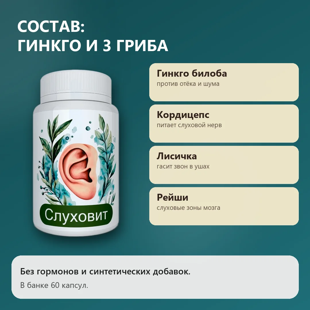 Состав Слуховит: гинкго и три гриба